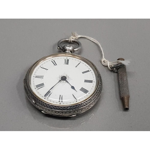 10 - LADIES SILVER POCKET WATCH BIRMINGHAM 1882 WITH WHITE DIAL WITH BLACK ROMAN NUMERAL HOUR MARKERS ENG... 