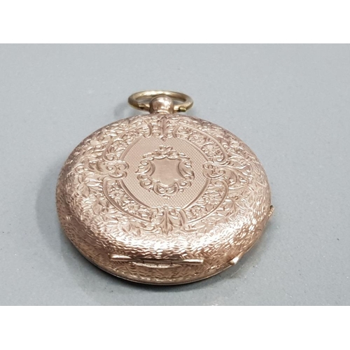 118 - 9CT GOLD HALF HUNTER SMALL CIRCLE POCKET WATCH WITH WHITE DIAL WITH BLACK ROMAN NUMERALS WITH GOLD O... 