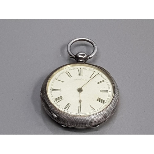 119 - SILVER HALF HUNTER SMALL CIRCLE POCKET WATCH WHITE DIAL WITH BLACK ROMAN NUMERALS KIRNER BROS MODEL