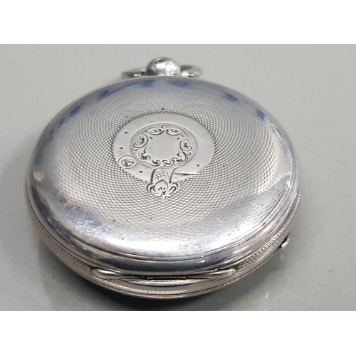 13 - SILVER HALF HUNTER POCKET WATCH SILVER DIAL GOLD PLATED ROMAN NUMERALS ORNATE PATTERN ON THE DIAL WI... 
