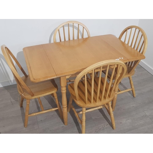 Malaysian rubberwood drop leaf kitchen table and 4 matching Windsor