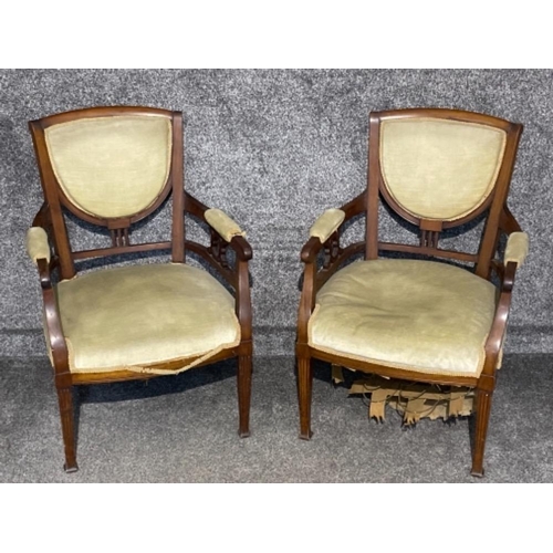 13 - Pair of early 1900s mahogany arm chairs (will benefit from being re-upholstered)