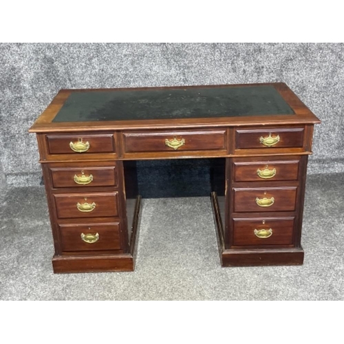 2 - Late Victorian to 1900s period mahogany pedestal desk top with original leather inlay 3 top drawers ... 
