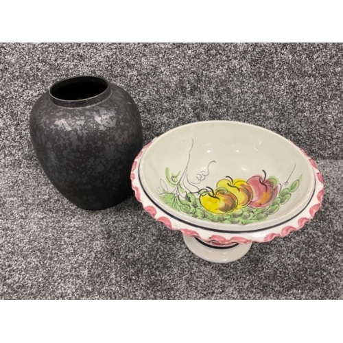 39 - Poole pottery large dark grey vase and Spanish open bowl on raised base
