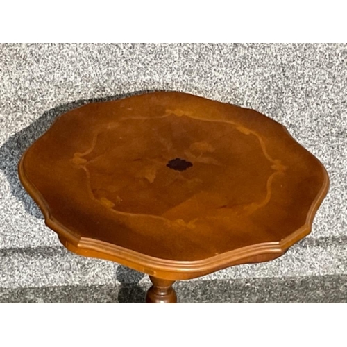 4 - Vintage mahogany inlaid small side table on tripod feet (54cm x 60cms)