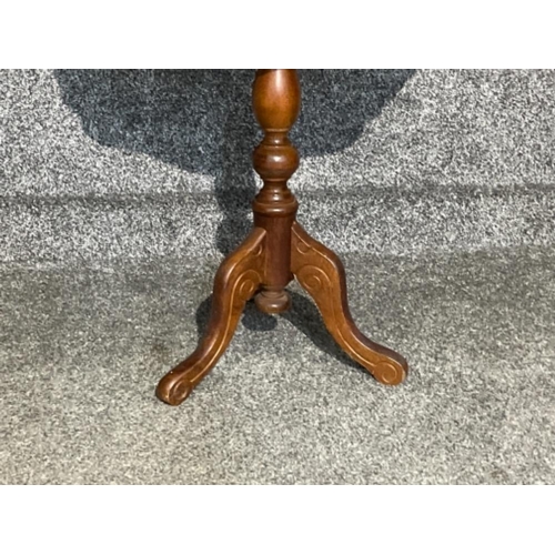 4 - Vintage mahogany inlaid small side table on tripod feet (54cm x 60cms)