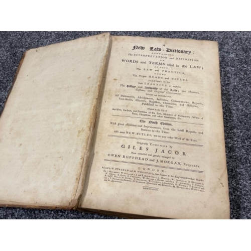 45 - Antique book (printed 1772) Jacobs law dictionary (front cover loose)