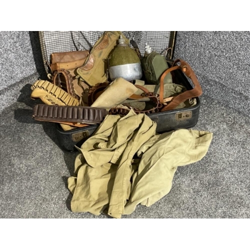 49 - Large collection of Shooting related items including Military clothing and vintage hunting knife