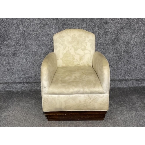 7 - Vintage oak framed low armchair with deeper set seat