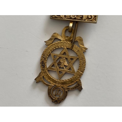 29 - Hallmarked silver gilt Masonic Royal Arch provincial beast jewel medal with original ribbon
