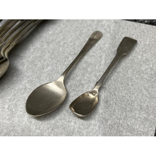 41 - 2 x silver spoons, EPNS spoons and tongs and silver plated Georgian style condiments set