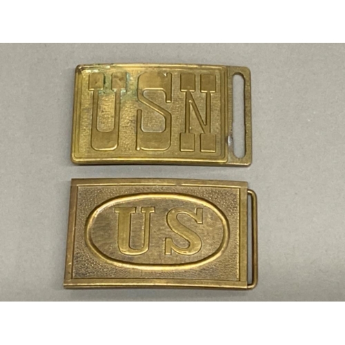 39 - Two brass belt buckles - US army & USN navy