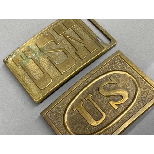 39 - Two brass belt buckles - US army & USN navy