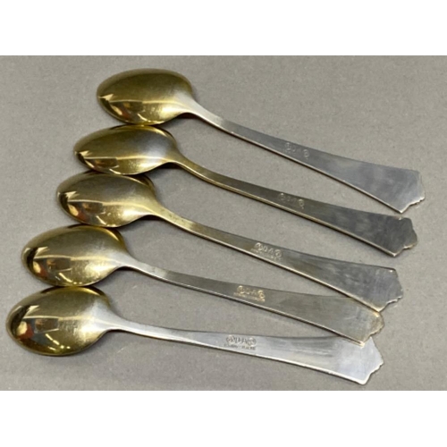2 - Set of 5 silver gilt & enamelled David Andersen (Norway) teaspoons, each enamelled in different colo... 