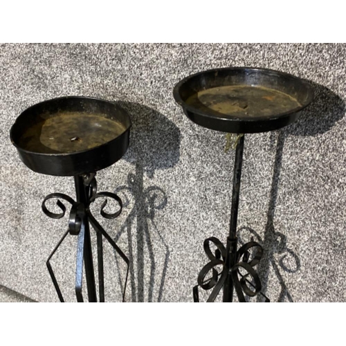 54 - 2x large wrought iron adjustable pillar candle holders