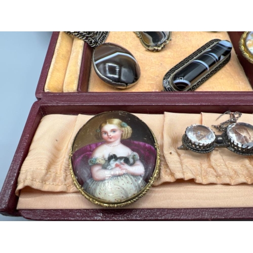 1 - Jewellery Box with a selection of Antique/Vintage Costume Jewellery to including miniatures