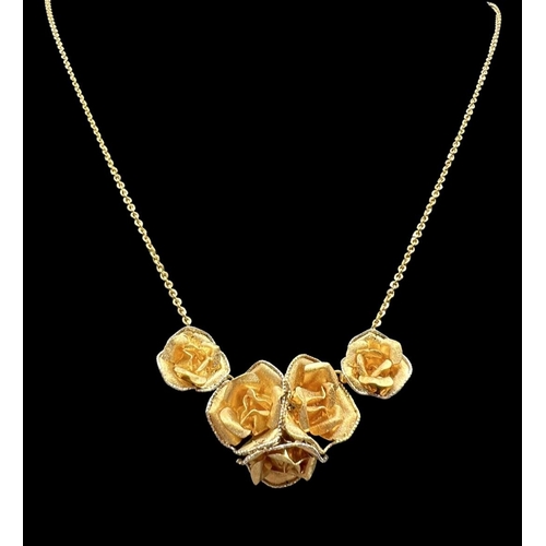 12 - Stunning 18ct Gold & Diamond Designer Style Rose Shape Pendant & Chain (48cm) 7.3grams - Boxed