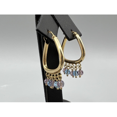 18 - 9ct Gold & Blue Stone Fancy Pattern Earrings - 2.8grams