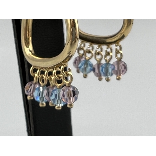 18 - 9ct Gold & Blue Stone Fancy Pattern Earrings - 2.8grams