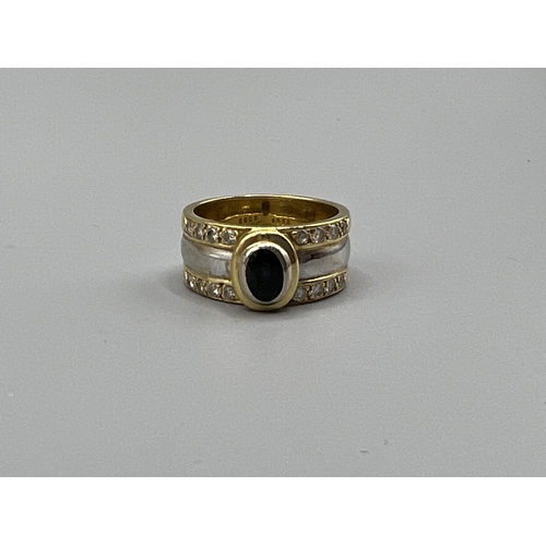 27 - Heavy 18ct Gold Diamond & Sapphire Designer Style Ring - Size M