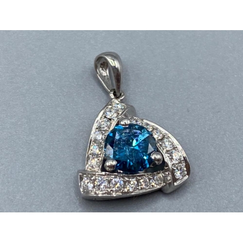 55 - 18ct White Gold Diamond Pendent comprising of a 0.90ct coloured diamond centre stone surrounded by 0... 