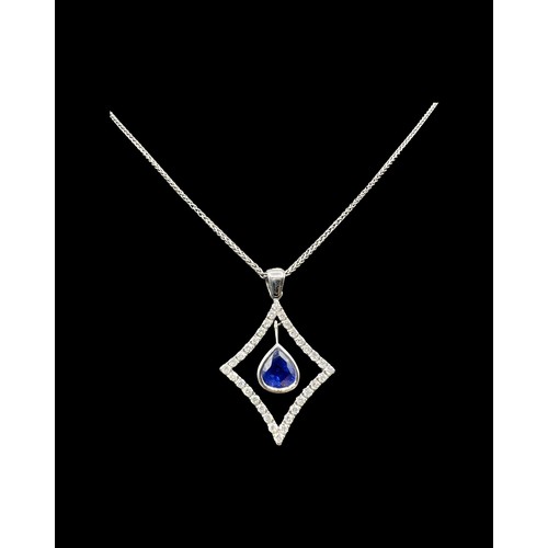 3 - Brand New Ex-Display 1.50ct Certifed Natural Blue Sapphire and Diamond Pendant in 18ct White Gold wi... 