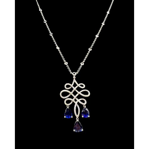 15 - Brand New Ex-Display 3.74ct Certified Natural Blue Sapphire & Diamond Pendant in 18ct White Gold Dia... 