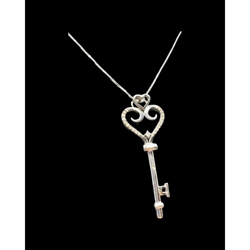 29 - 18ct White Gold & Diamond Designer Style Key Pendant & Chain 51cm in length - 4.3grams