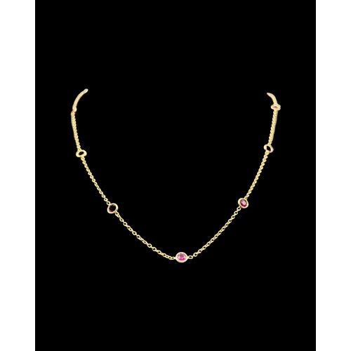 49 - 18ct Gold Rubies by The Yard Designer Style Necklace 46cm in length  - Very Good Condition 4.7grams