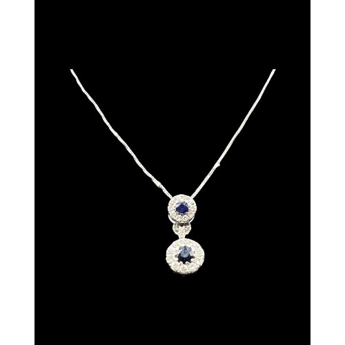 51 - 18ct White Gold Diamond & Sapphire Pendant & Chain 42cm in length - Very Good Condition 2.3grams
