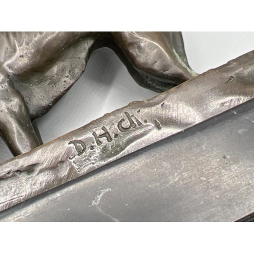 1 - Bronze female with 2 greyhound’s with foundry mark “Bronze Garanti Paris J.B Deposse” stamped A1249 ... 
