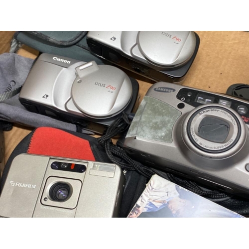 36 - Box of miscellaneous cameras & cases including Canon & Fujifilm also includes Sony camcorder & CD co... 