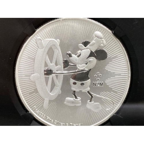 51 - 999 fine silver Disney 2017 Niue two dollars coin (steam boat Willie Mickey Mouse) In protective cas... 