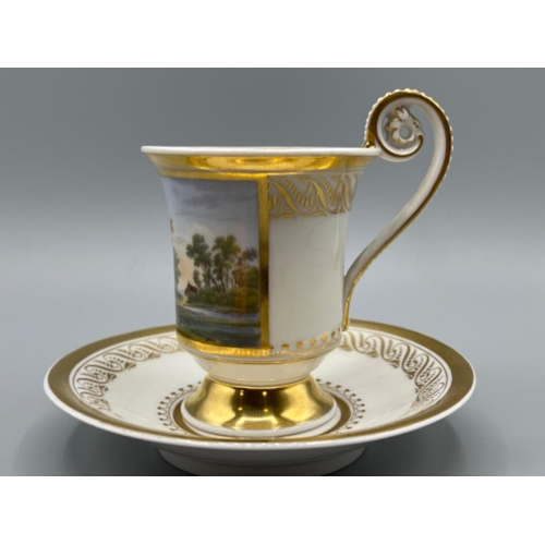 6 - Stunning CUP AND SAUCER, porcelain, KPM 18244-1847 eagle mark Königliche Porzellan-Manufaktur Berlin... 