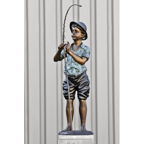 100CM TALL CAST BRONZE STATUE DEPICTING BOY FISHING