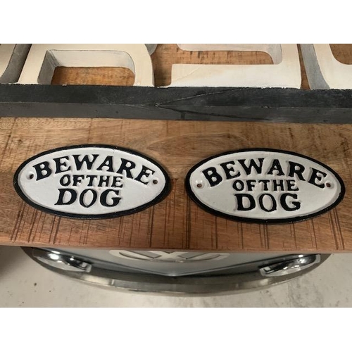 108 - PAIR CAST IRON BEWARE OF THE DOG SIGNS
