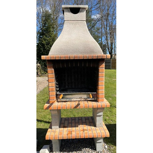 174 - CONTEMPORARY NEW/ PALLET AND BANDED RED  outdoor Brick BBQ and chimney with PROFESSIONAL GALV FIRE T... 