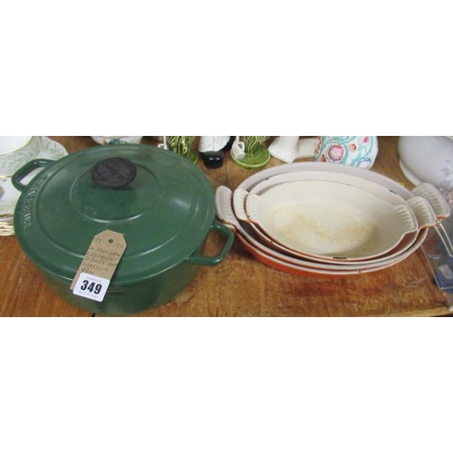 FOUR CAST IRON LE CREUSET DISHES AND CHASSEUR PAN Barnebys