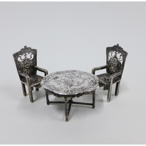 13 - Victorian miniature silver table and pair of silver armchairs, Louis Landsberg, import marks for Lon...