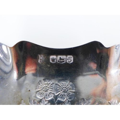 14 - German silver buckle, stamped 800, 12cm together with a Sheffield silver dish, engraved flower and f... 