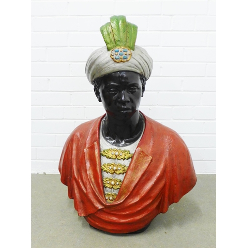 266 - Large painted metal bust of  Moor style figure, 80cm