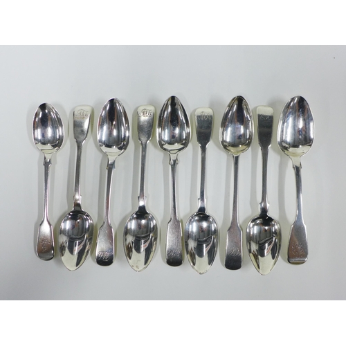 42 - A collection of Old English fiddle pattern silver teaspoons, mixed hallmarks and markers to include ...