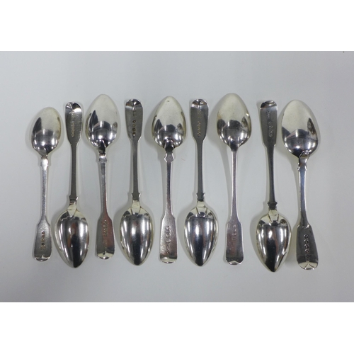 42 - A collection of Old English fiddle pattern silver teaspoons, mixed hallmarks and markers to include ...