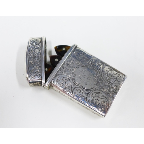 63 - Victorian silver case containing a set of six  tortoiseshell and steel accoutrements, possibly shoot... 