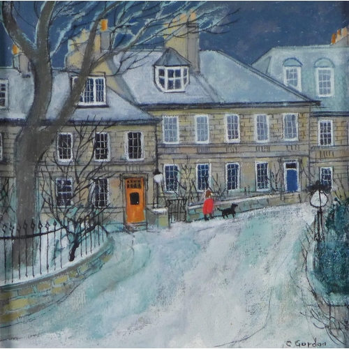 97 - Carola Gordon (b.1940) Winter - Ann Street, oil on canvas, signed, framed with an Open Eye Gallery l... 