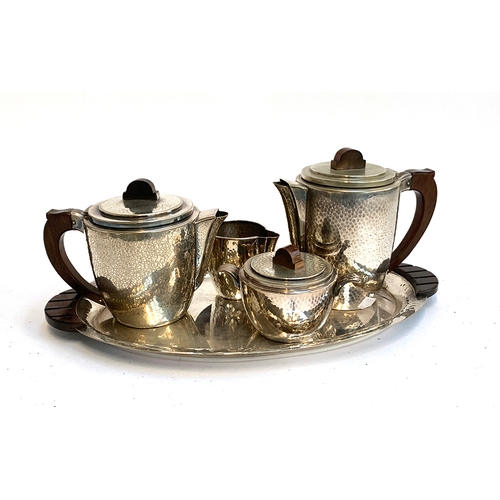 26 - A stainless steel tea set and tray