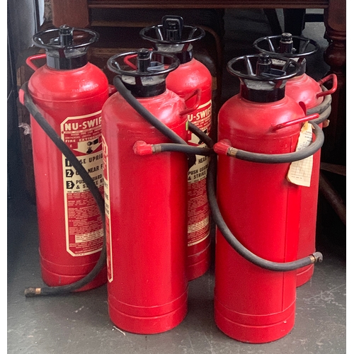 Five Vintage Nu-swift Fire Extinguishers 