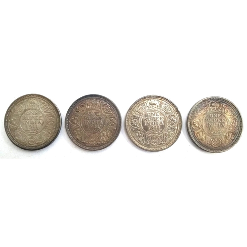 50 - Four King George V one rupee India coins 1911 (3), 1912