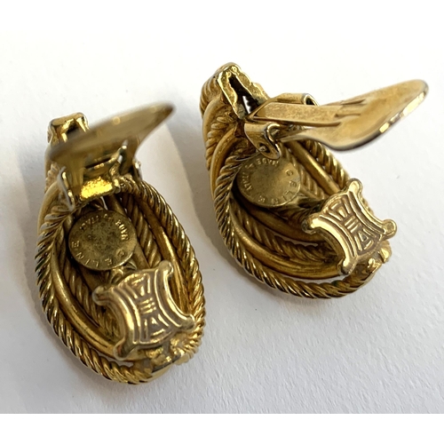 29 - A pair of vintage Celine clip on earrings, ropetwist design, stamped and monogrammed, each 3cmL