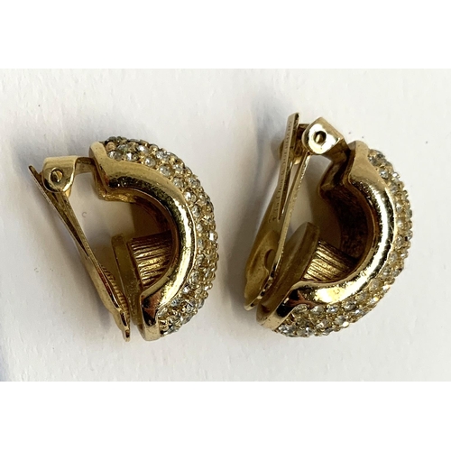30 - A pair of vintage Christian Dior clip on earrings, gold tone and paste half hoop design, stamped, ea... 